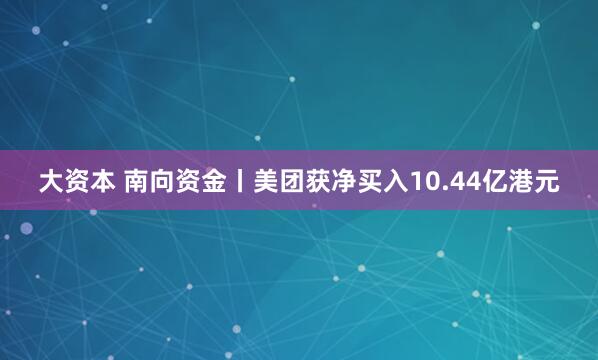 大资本 南向资金丨美团获净买入10.44亿港元